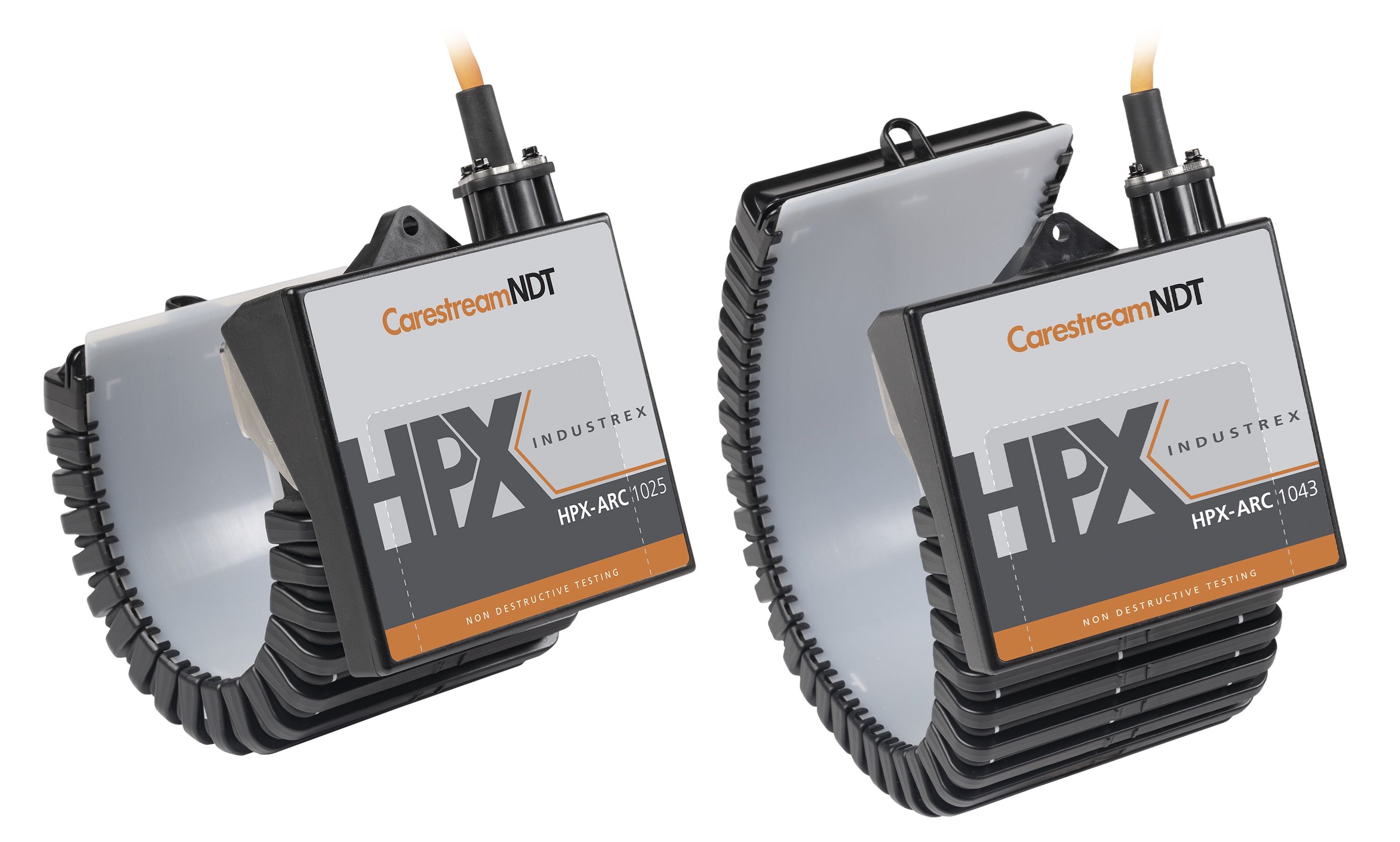 Two Carestream NDT HPX-ARC devices with cables attached.