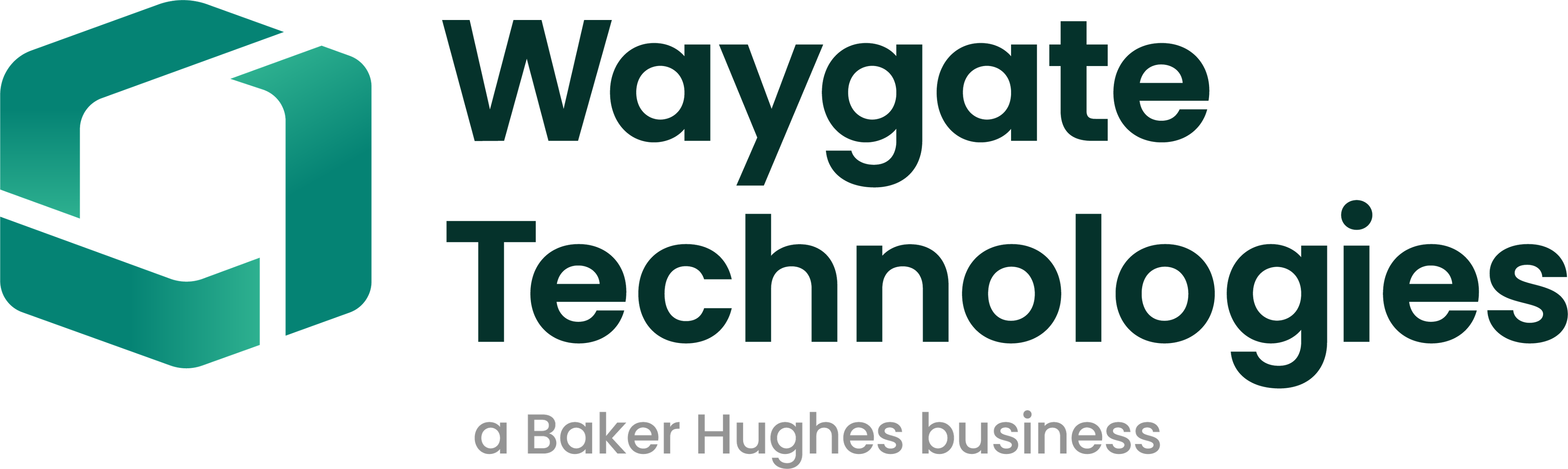 Waygate Technologies logo with a teal geometric shape and text "a Baker Hughes business" underneath.
