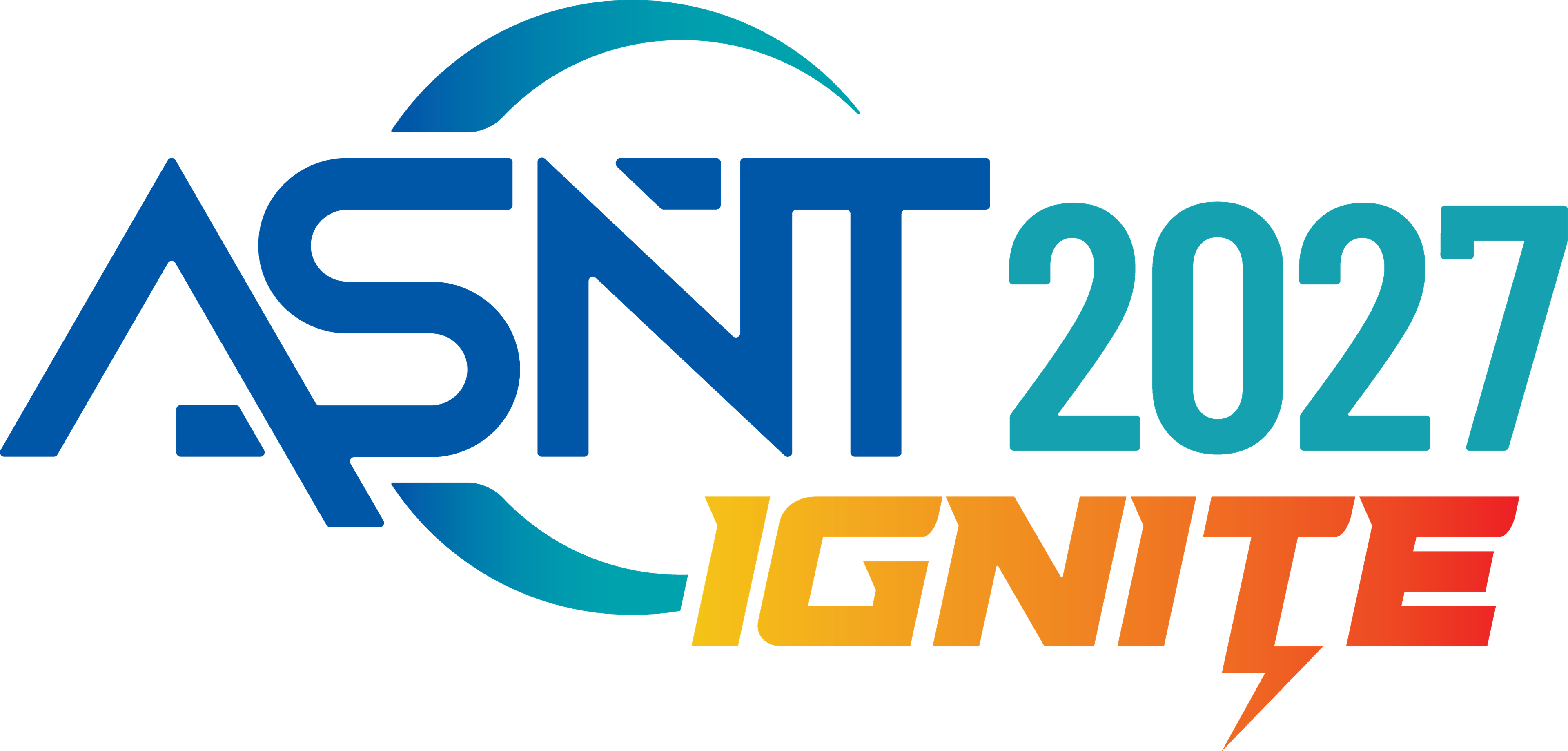 Logo featuring "ASNT 2027 Ignite" with the text in a mix of blue, teal, and orange hues, symbolizing energy and innovation.