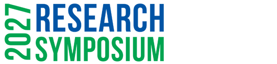 Research Symposium 2027 logo in green and blue letters