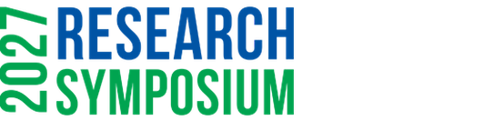 Research Symposium 2027 logo in green and blue letters