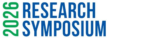 Text logo for "2026 Research Symposium" in bold blue and green letters.