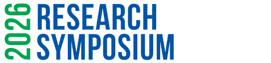 Text logo for "2026 Research Symposium" in bold blue and green letters.
