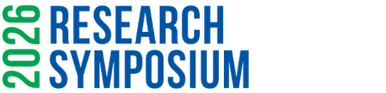 Text logo for "2026 Research Symposium" in bold blue and green letters.