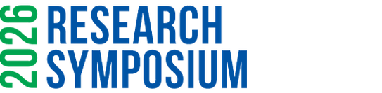 Text logo for "2026 Research Symposium" in bold blue and green letters.