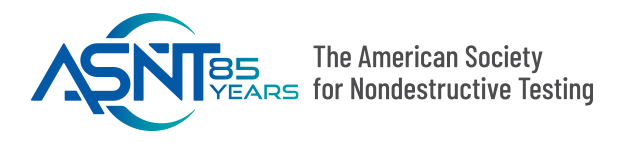 Logo of ASNT celebrating 85 years, with text "The American Society for Nondestructive Testing" in blue and black typography.