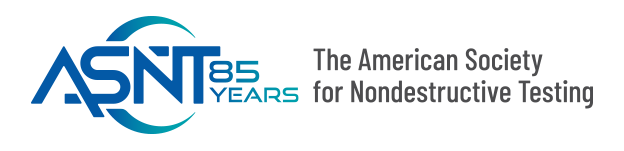 Logo of ASNT celebrating 85 years, with text "The American Society for Nondestructive Testing" in blue and black typography.