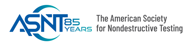 Logo of ASNT celebrating 85 years, with text "The American Society for Nondestructive Testing" in blue and black typography.