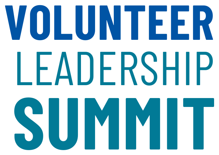 Logo of with blue and teal letters reading "Volunteer Leadership Summit"