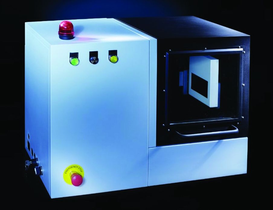 Small portable CT system for 3D X-ray imaging of small test objects such as individual battery cells
