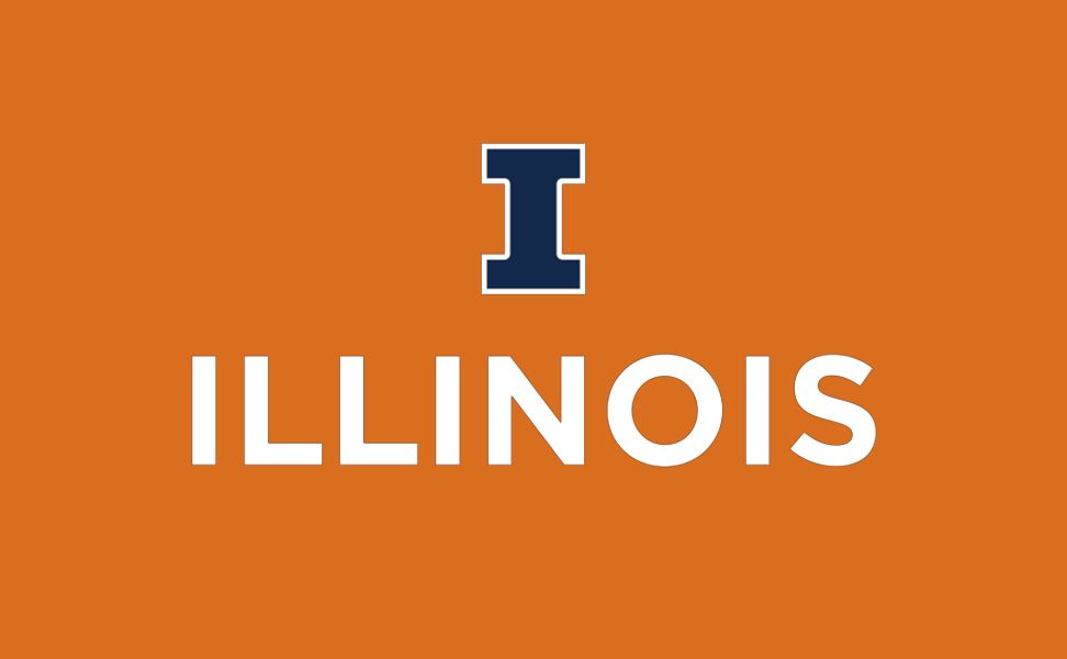 Orange background with a bold, navy blue "I" above the word "ILLINOIS" in white capital letters.