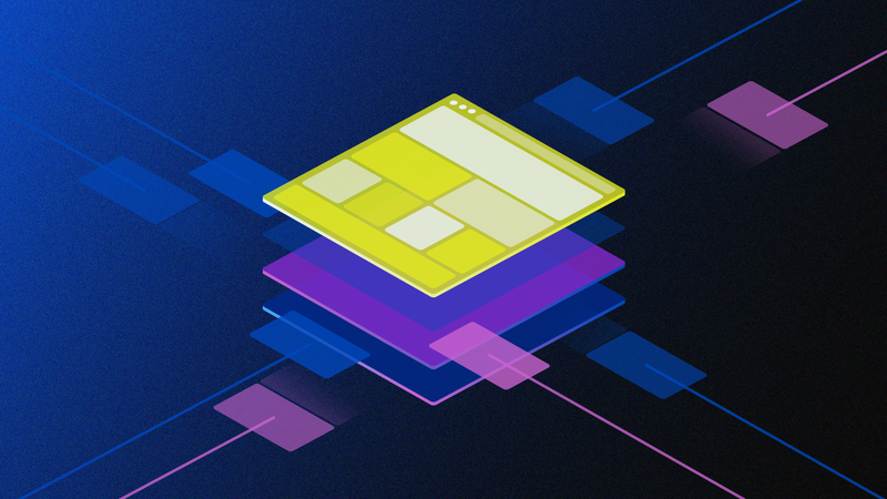 graphic of website broken into layers with lines pulling data packets out of the layers