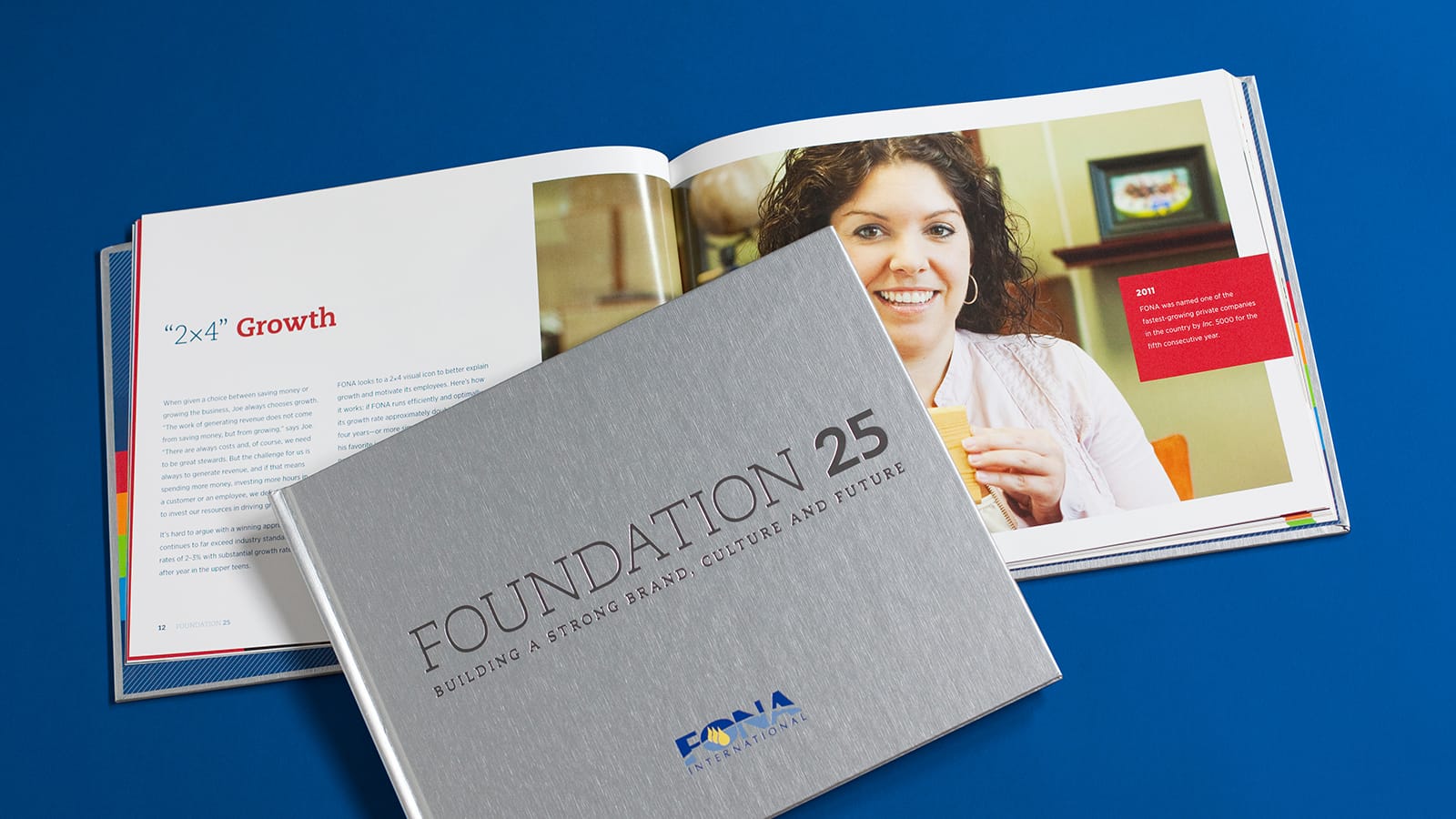 FONA International 25th anniversary book with silver metallic cover