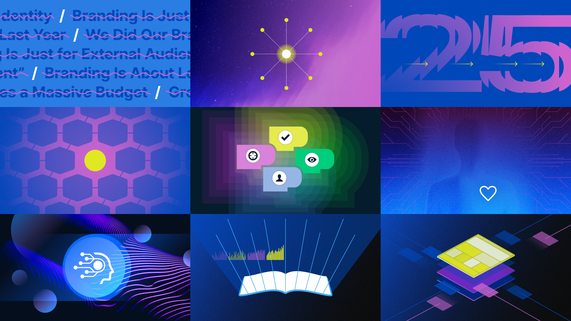 Grid of Rule29 blog post art images