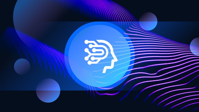 Icon of a person in profile on a technology themed background