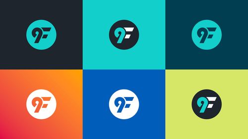 Six squares showing the 9Fold mark on different color backgrounds