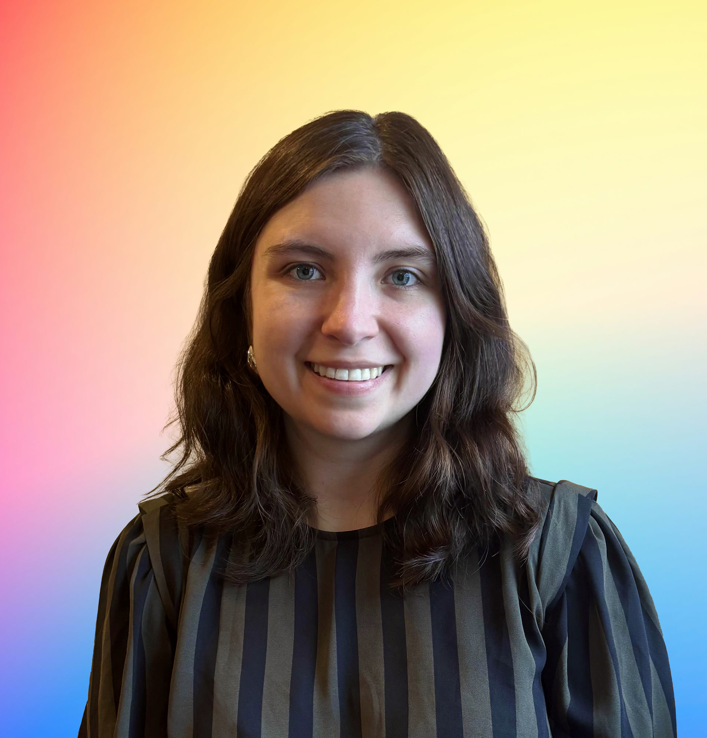 Tatiana on a rainbow gradient background