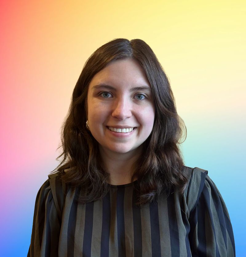 Tatiana on a rainbow gradient background