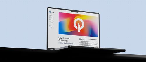 O'Neil online brand guide introduction screen on a laptop