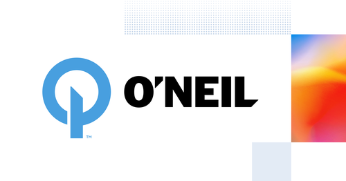 O'Neil logo on a white background with a colorful gradient in the corner