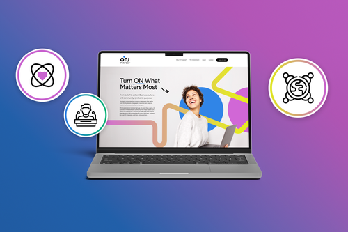 ON Purpose website on a laptop surrounded by icons