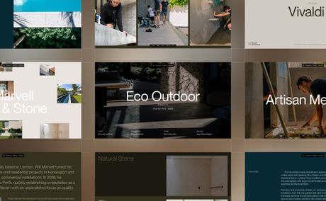 A collage of various projects showcasing interior and exterior design elements, featuring images of construction and completed designs.