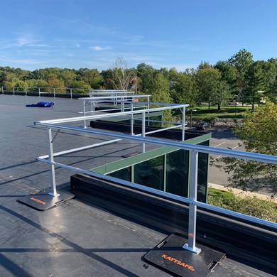 Rooftop guardrail system installed for fall protection