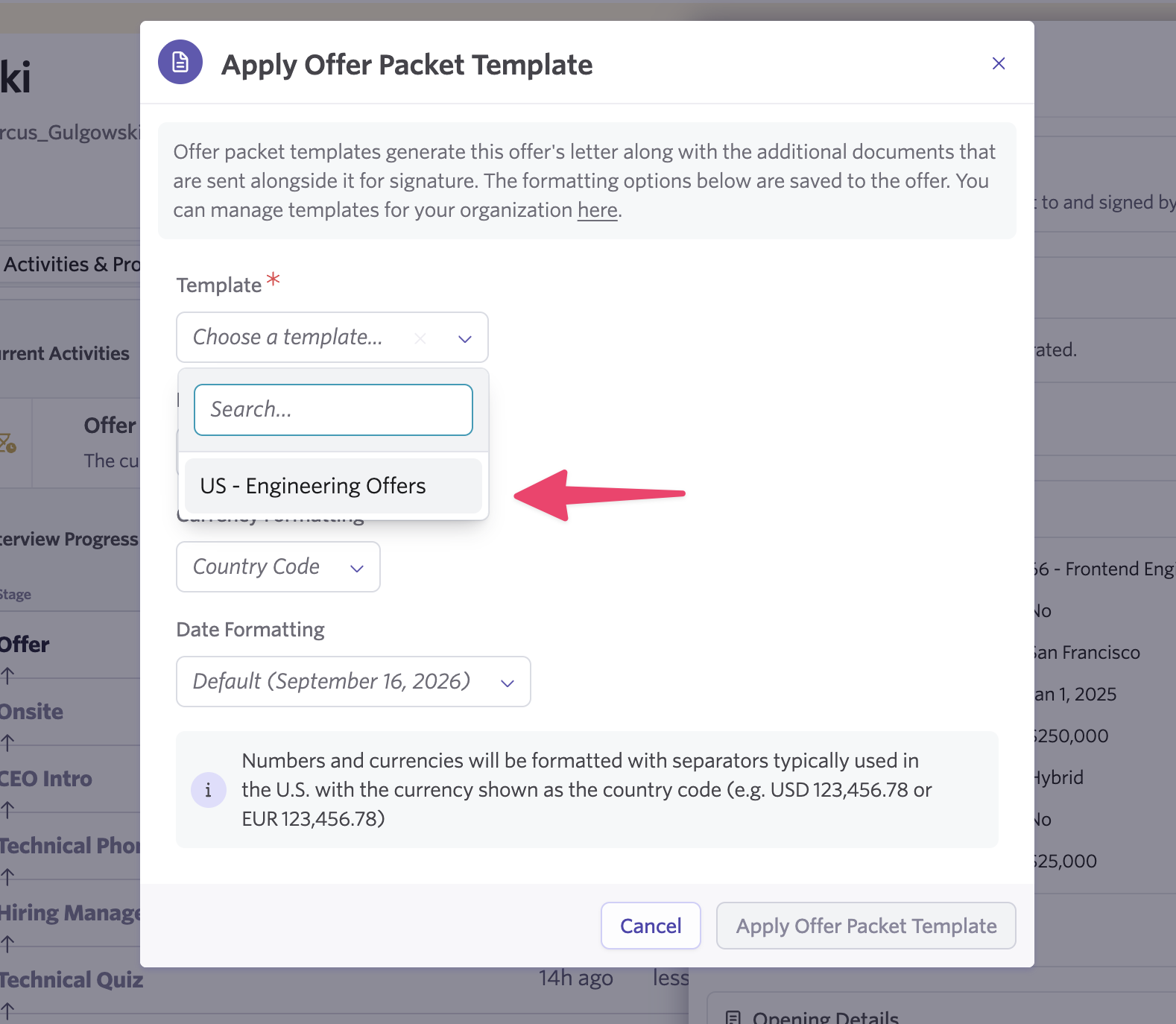 Applying offer packet templates