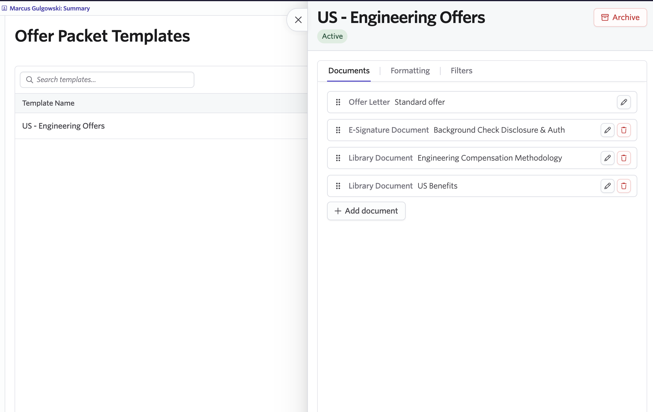 Offer packet template setup