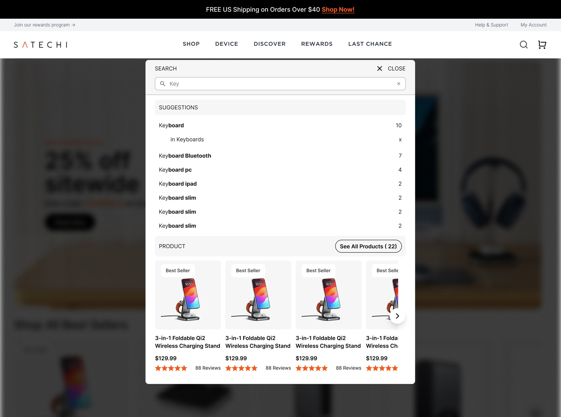 Website screenshot of search input