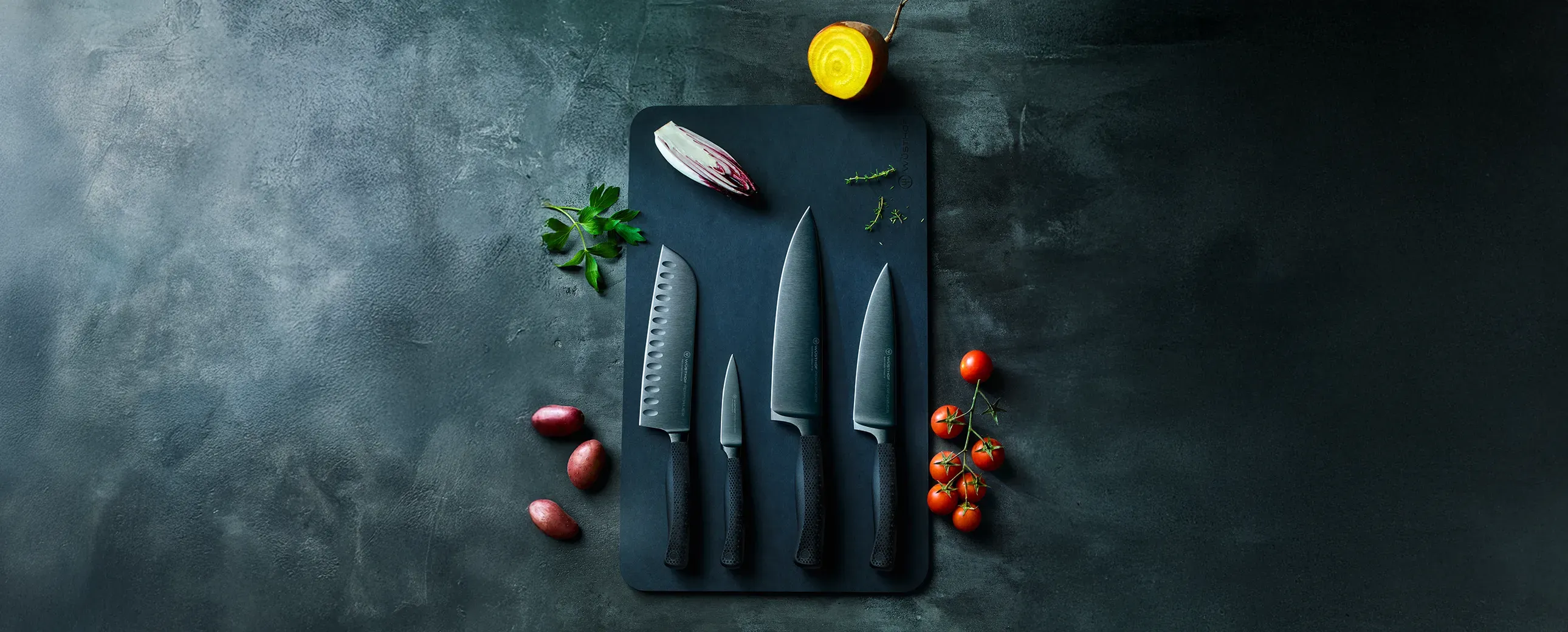 wusthof knife set on a cutting board