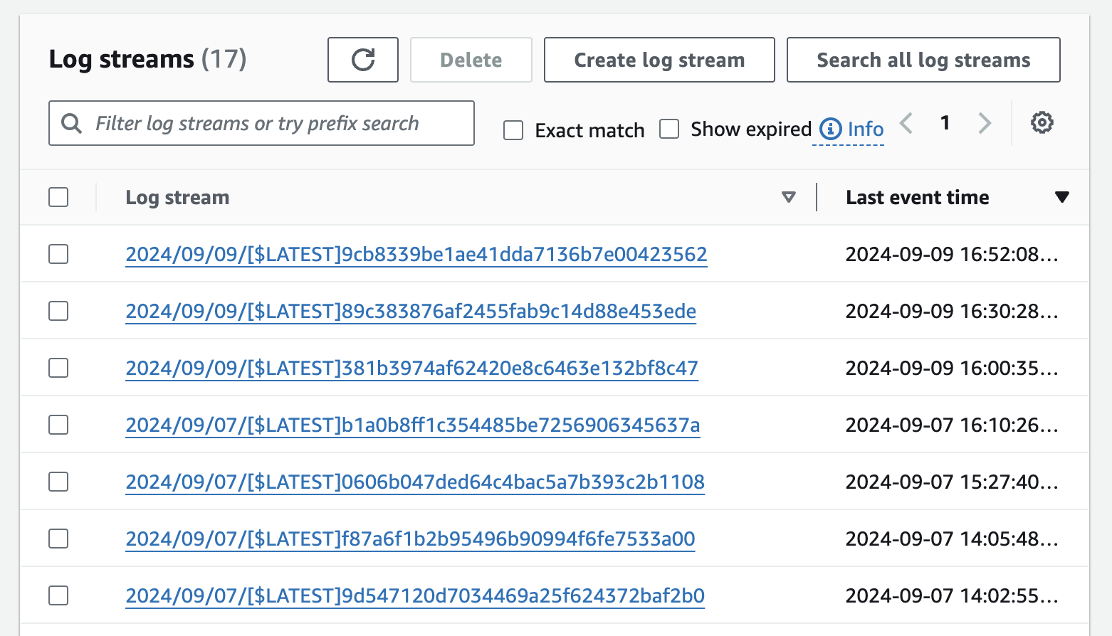 cloudwatch log streams