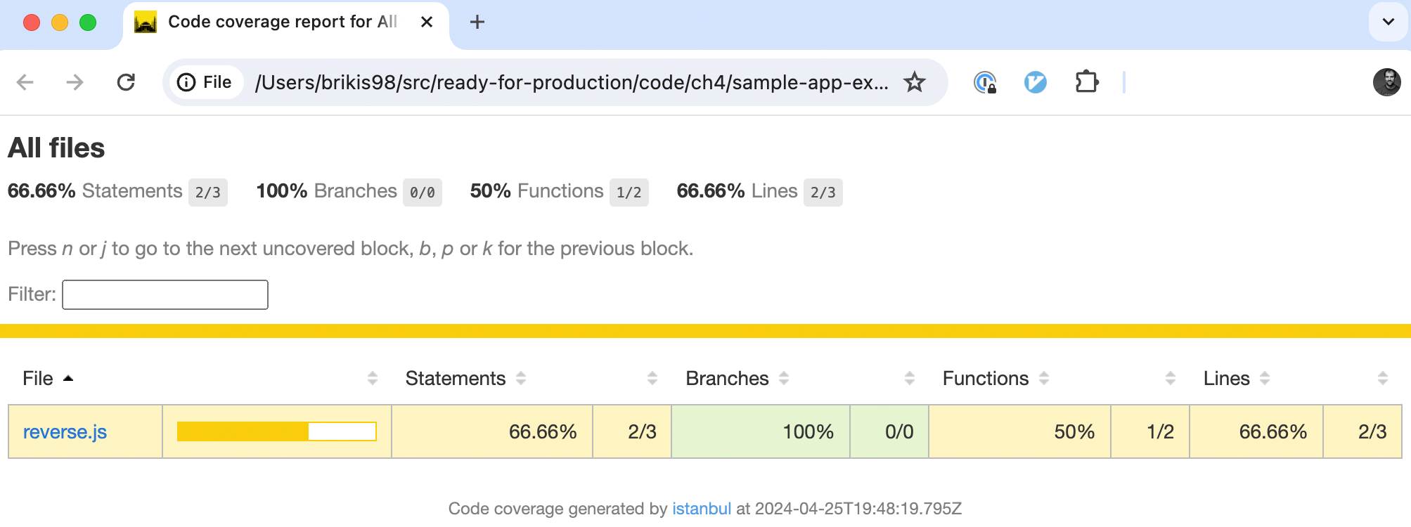 Code coverage output