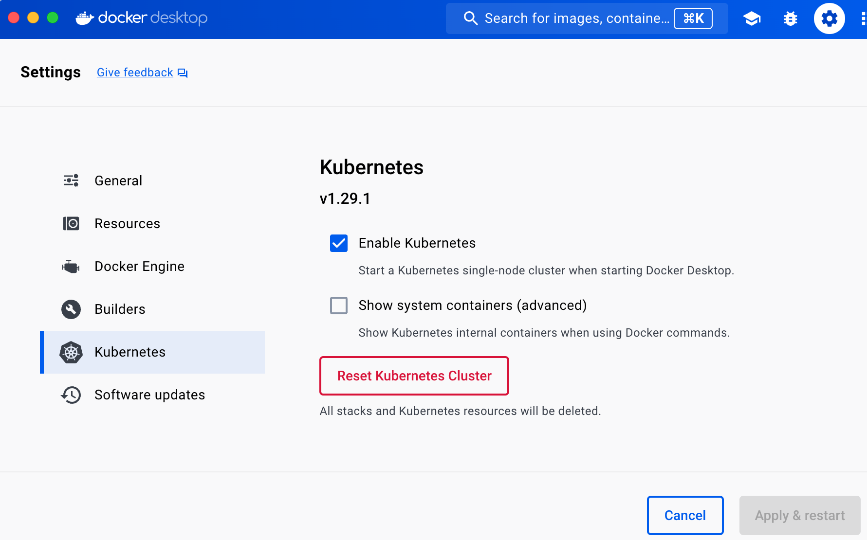 Enable Kubernetes on Docker Desktop