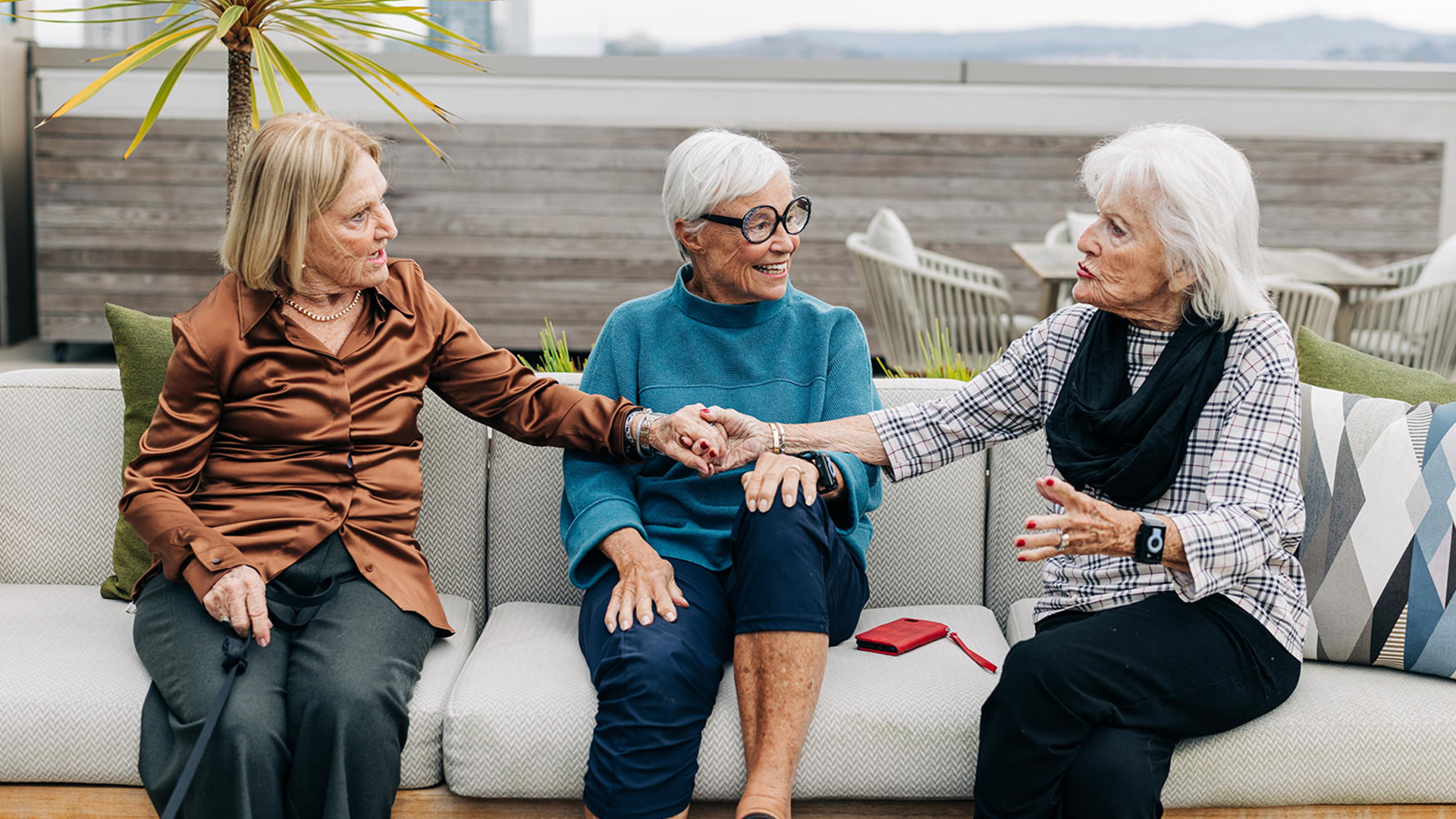 Coterie Cathedral Hill residents enjoy each other’s company on the terrace.