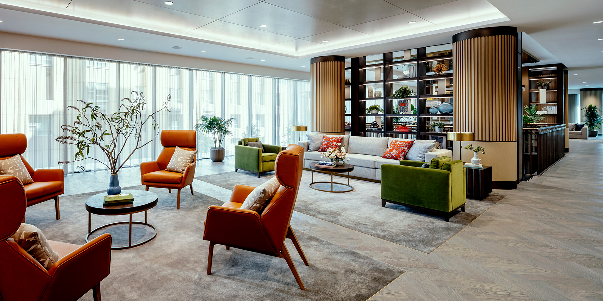 Coterie Senior Living common area, includes multiple sitting areas for residents to socialize.