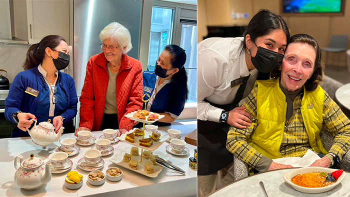 Coterie residents at tea event with employees