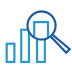 BIM Coordination and Collaboration data analytics icon. Bar graph with microscope.