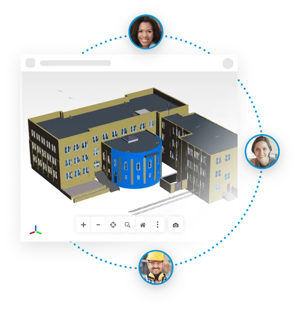 view of the 3D model with people collaborating