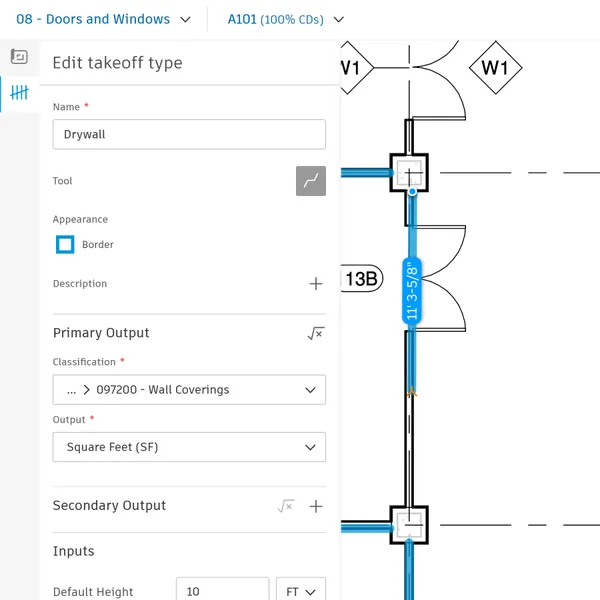 Screenshot of construction takeoff software.