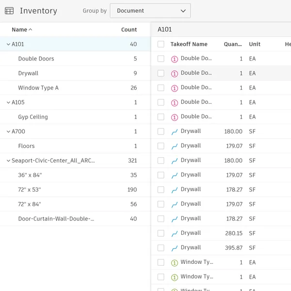 Screenshot of construction takeoff software.