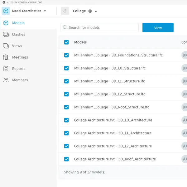 Screenshot of Aggregate Federated Models in Construction Software.