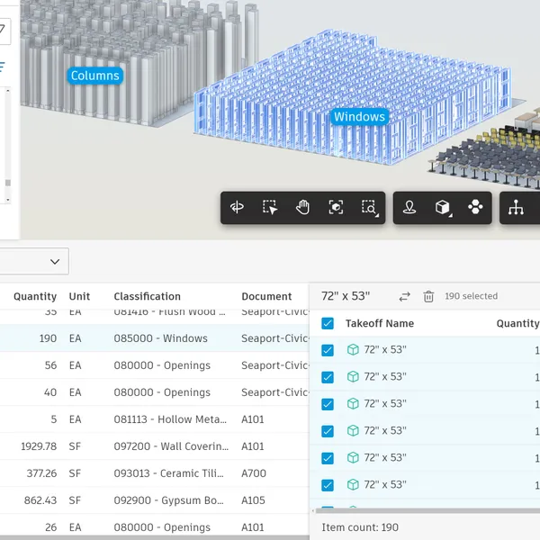 Screenshot of construction takeoff software.