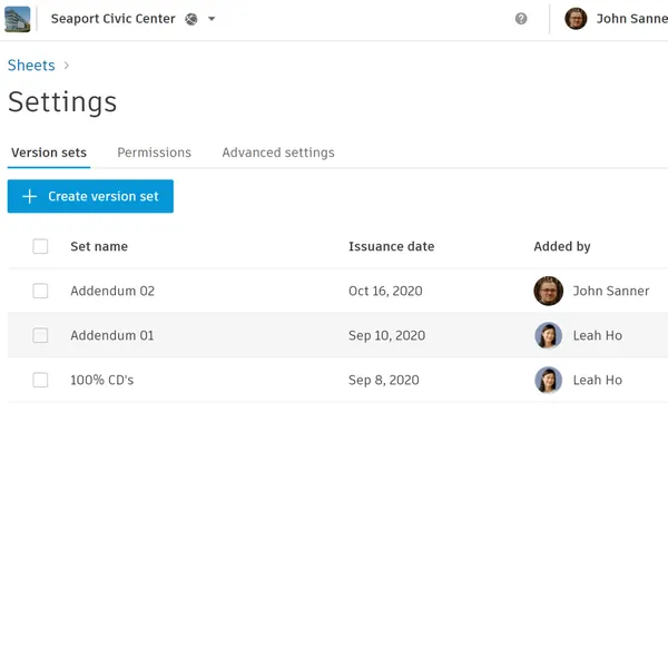 Construction Drawings Software settings with dates.