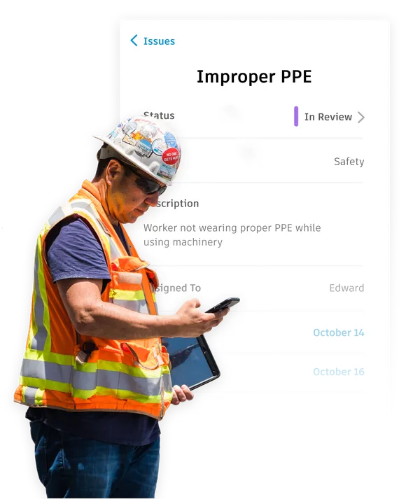 superintendent using a construction app to report a safety issue