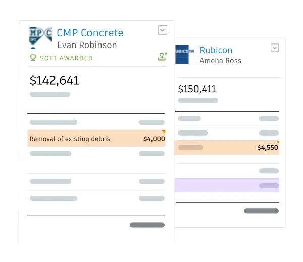 Compare bids side by side to choose the best subcontractor for your project.