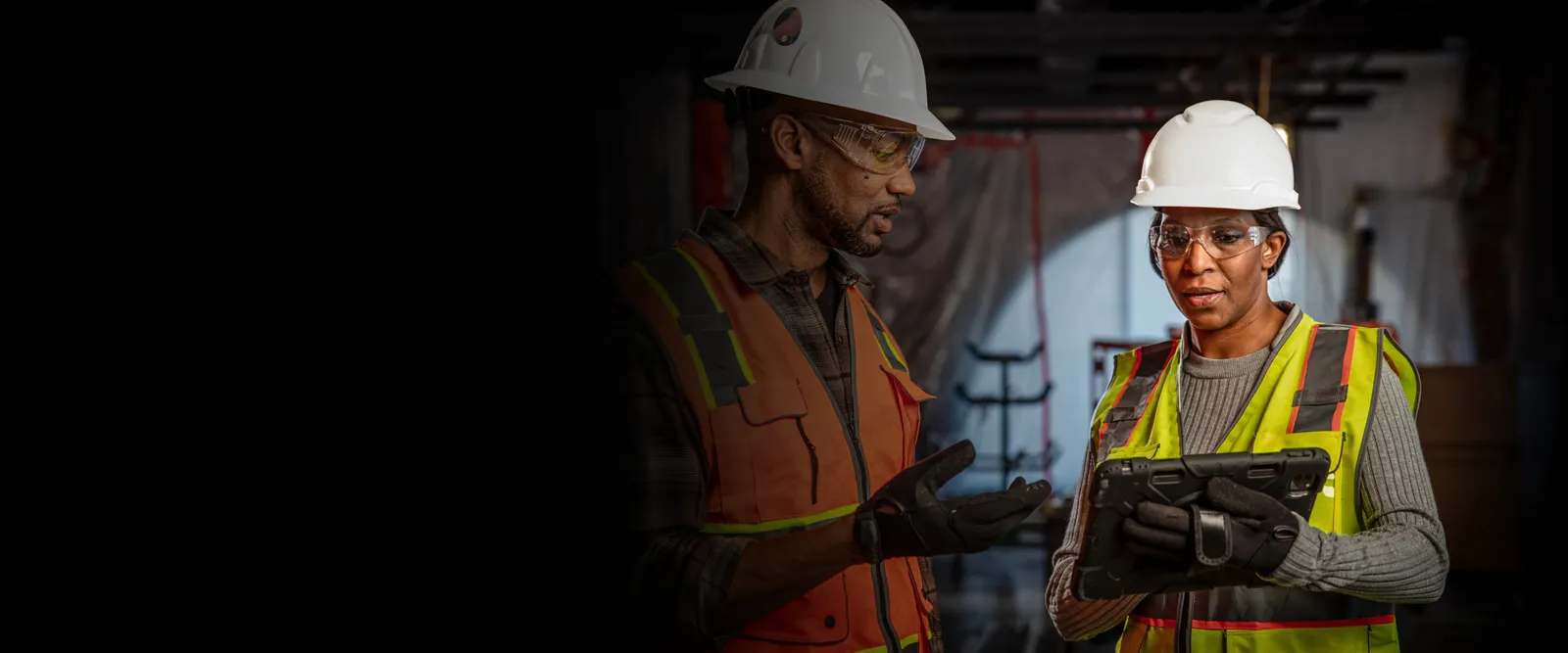 Construction workers with tablet