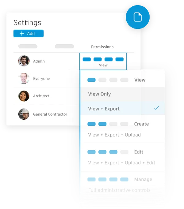 Construction document software with various permissions controls.