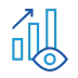 Construction data analytics and insights icon. Bar graph with eye and arrow overlapping.