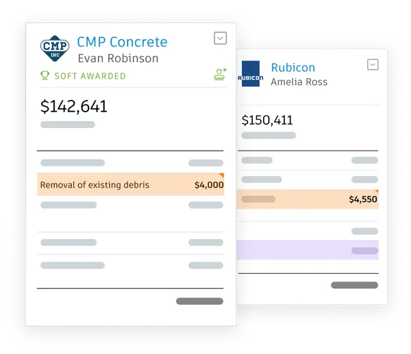 Construction bid management screenshots